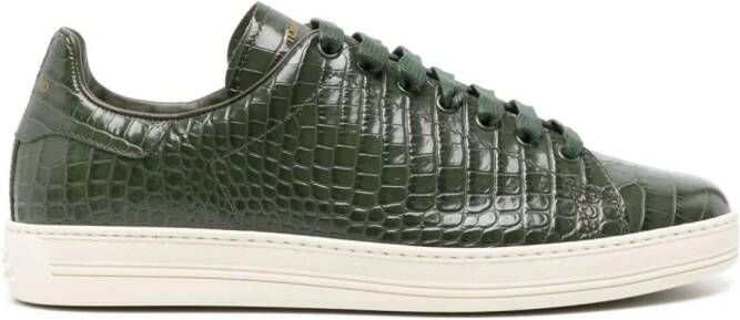 TOM FORD Warwick leren sneakers met krokodillen-reliëf Groen