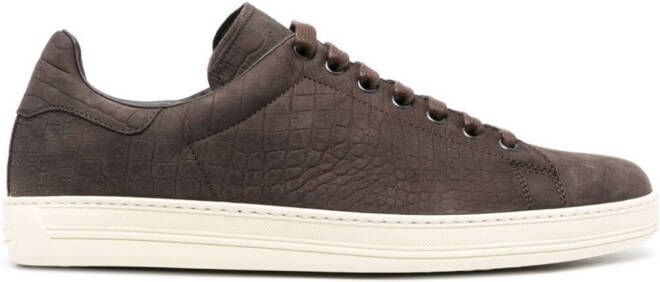 TOM FORD Warwick sneakers met krokodillenleer-effect Bruin