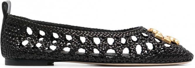 Tory Burch Ballerina's met logopatch Zwart