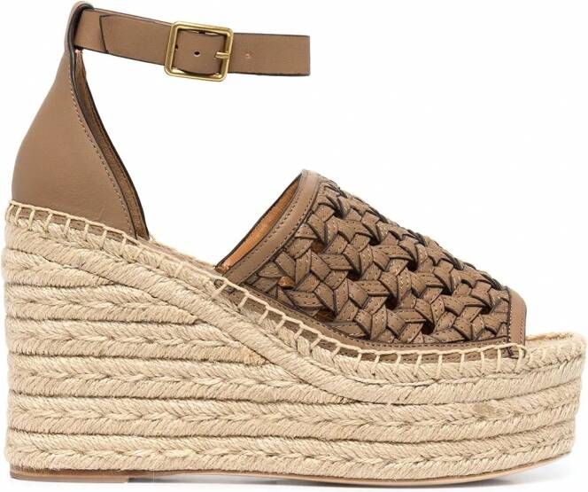 Tory Burch Basketweave espadrilles met sleehak Bruin