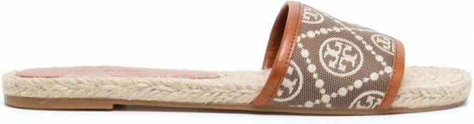 Tory Burch Espadrilles met geborduurd monogram Bruin