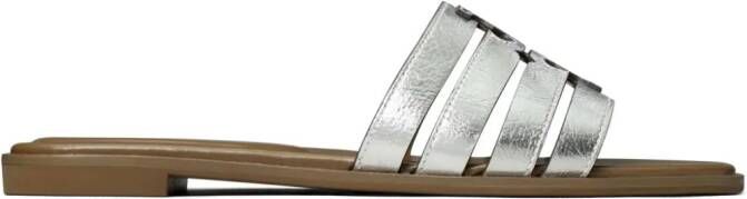 Tory Burch Ines leren slippers met uitgesneden details Bruin