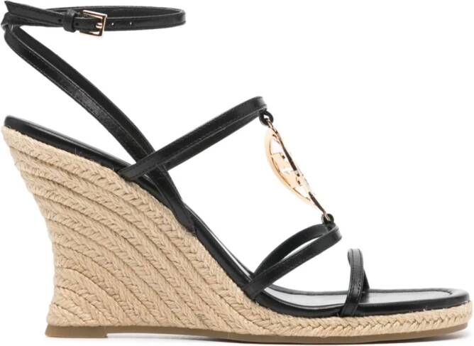 Tory Burch Leren sandalen met TT-logo Zwart