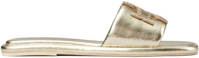 Tory Burch Slippers met dubbele T Goud