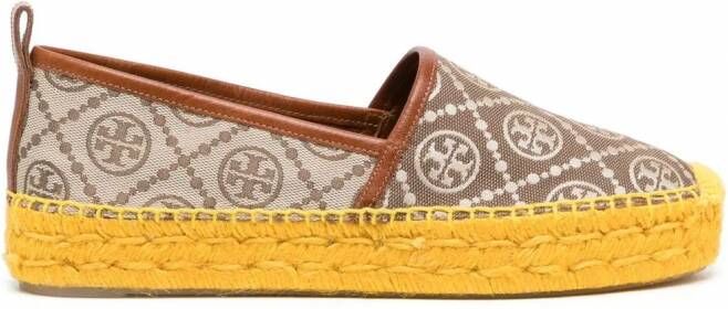 Tory Burch Espadrilles met logoprint Bruin