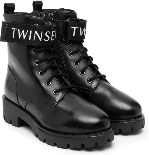 TWINSET Kids Leren combat boots Zwart