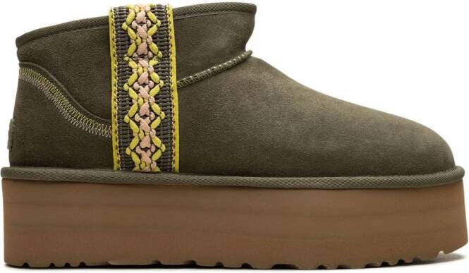 UGG Classic Ultra Mini gevlochten "Burnt Olive" laarzen met plateauzool Groen