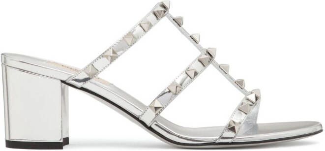 Valentino Garavani Rockstud leren slippers Zilver