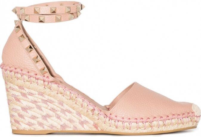 Valentino Garavani Rockstud espadrilles met sleehak Roze