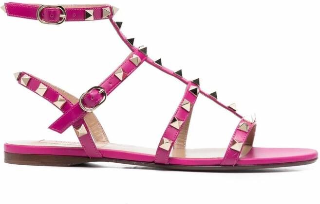 Valentino Garavani Rockstud gekooide sandalen Roze