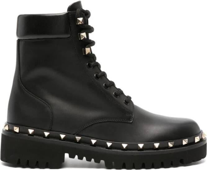 Valentino Garavani Rockstud leren combat boots Zwart