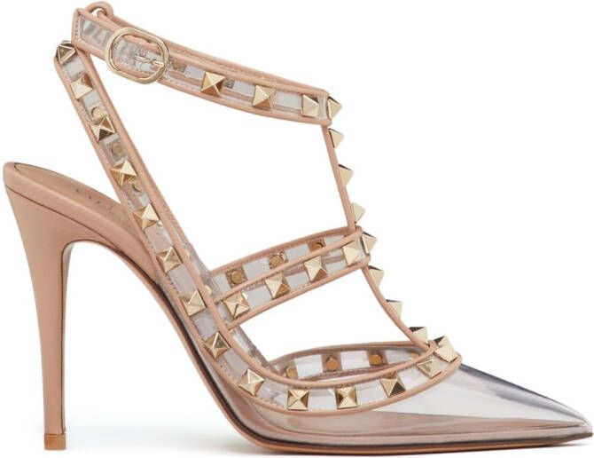 Valentino Garavani Rockstud pumps met enkelbandje Beige