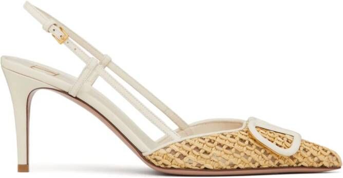 Valentino Garavani Vlogo slingback 80mm raffia slingback pumps Beige