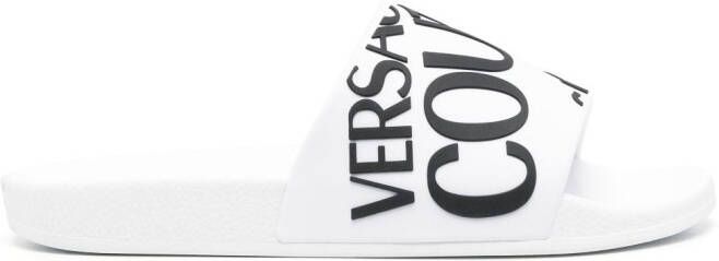 Versace Jeans Couture Slippers met logoprint Wit