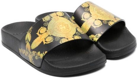 Versace Kids Badslippers met Medusa-print Zwart