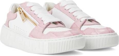 Versace Kids Greca leren sneakers Wit