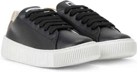 Versace Kids Greca leren sneakers Zwart