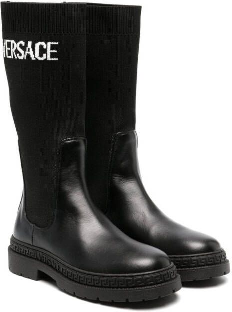 Versace Kids Knielaarzen met logopatch Zwart