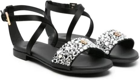 Versace Kids Leren sandalen met stras Zwart