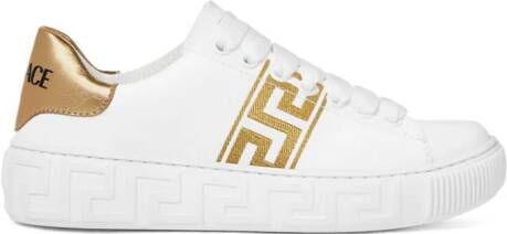 Versace Kids Leren sneakers met borduurwerk Wit