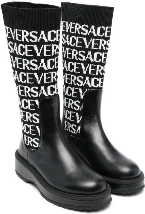 Versace Kids Laarzen met logo jacquard Zwart