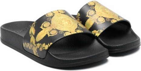 Versace Kids Badslippers met Medusa-print Zwart