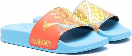 Versace Kids Slippers met barokprint Blauw