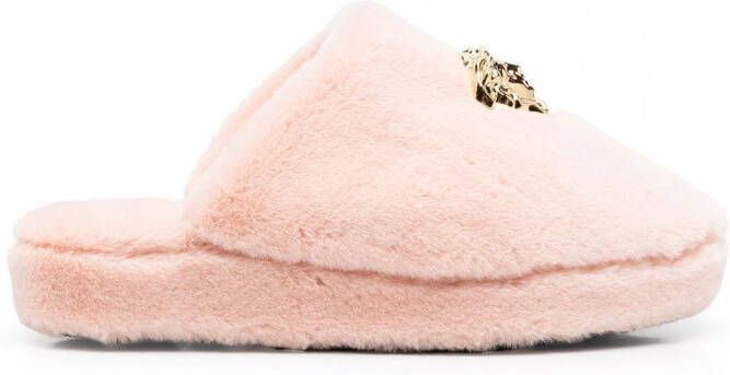 Versace Medusa slippers van imitatiebont Roze