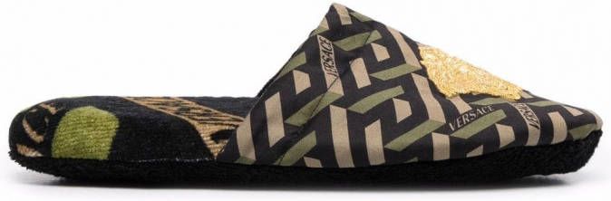 Versace Slippers met geborduurd logo Groen