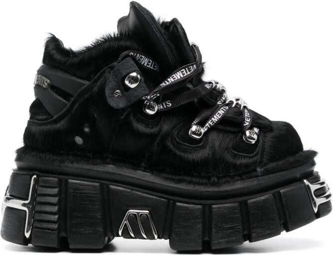 VETEMENTS 75mm leren sneakers met plateauzool Zwart