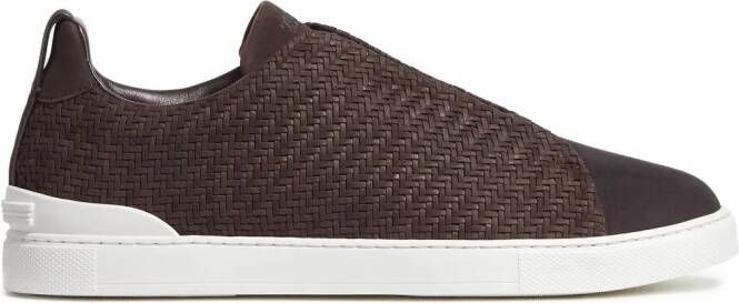 Zegna Triple Stitch Pelletessuta sneakers Bruin