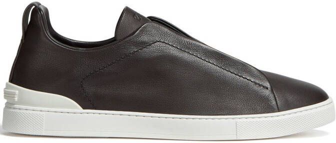 Zegna Secondskin Triple Stitch leren sneakers Bruin