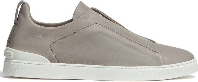 Zegna Secondskin Triple Stitch leren sneakers Grijs