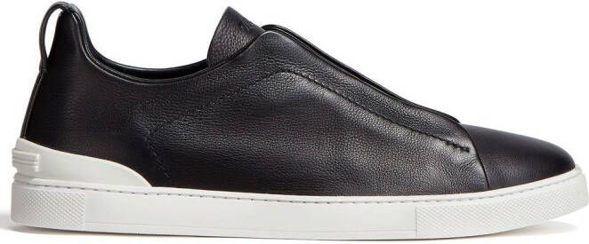 Zegna Secondskin Triple Stitch leren sneakers Zwart