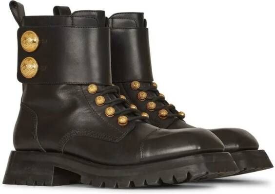 Balmain Boots Ridged Leather Ankle Boots in zwart