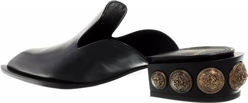 Balmain Slippers Mule Coin Glossy Leather in zwart