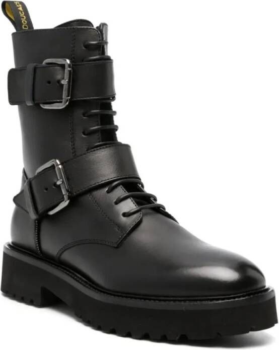 Doucal's Boots Buckled Lace-Up Leather Boots in zwart