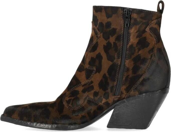 Elena Iachi Enkellaarzen TABAK ANIMAL-PRINT TEXANE STIEFELETTE in bruin