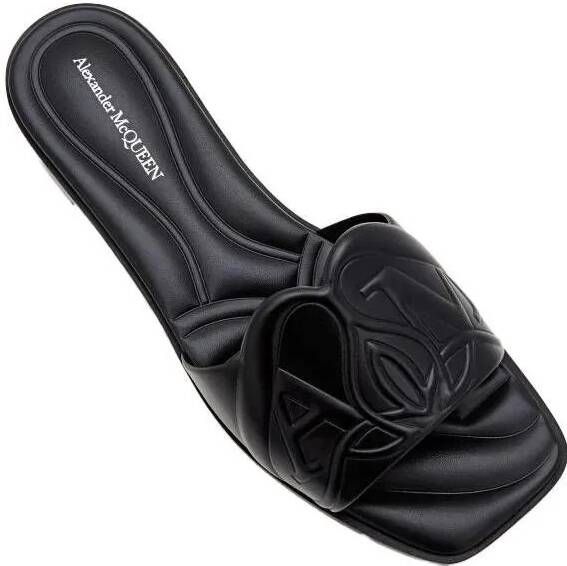 alexander mcqueen Sandalen Flat Leather Slide Sandal in zwart