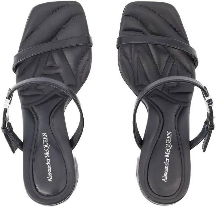 alexander mcqueen Sandalen Seal Heeled Sandals Leather Black Argenté in zwart