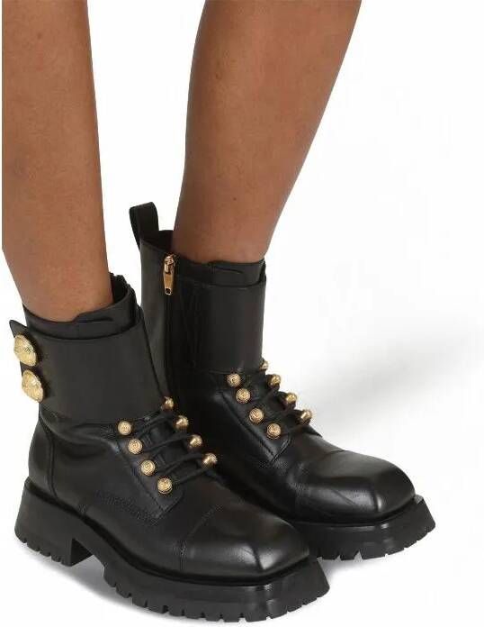 Balmain Boots Ridged Leather Ankle Boots in zwart