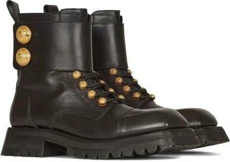 Balmain Boots Ridged Leather Ankle Boots in zwart