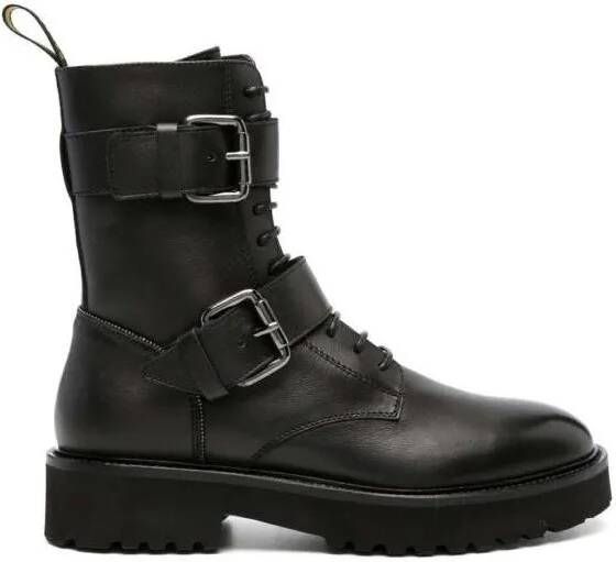 Doucal's Boots Buckled Lace-Up Leather Boots in zwart