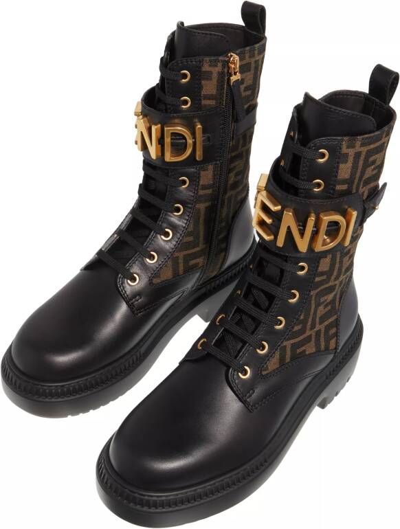 Fendi Boots & laarzen Biker Boots With Logo Lettering Detail In Leather in zwart