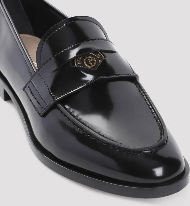 Giorgio Armani Loafers & ballerina schoenen Black Calf Leather Driver Loafer in zwart