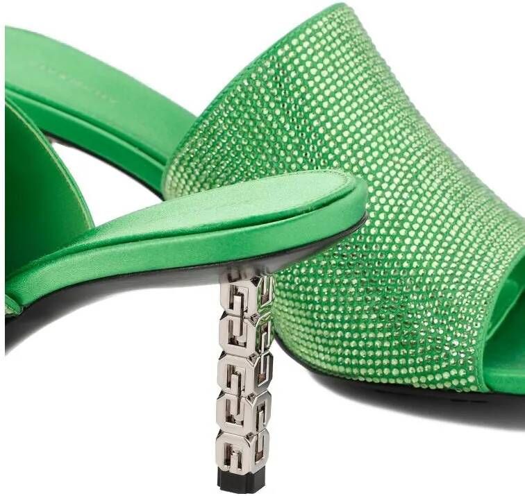 Givenchy Sandalen Green G Cube Mules In Satin With Strass in groen