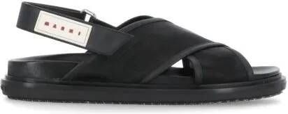 Marni Sandalen Black Leather And Tech Fabric Sandals in zwart