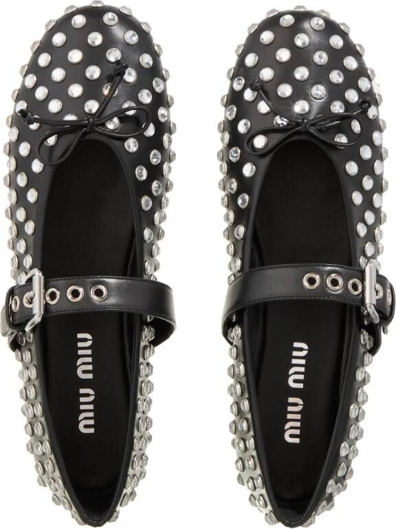 Miu Loafers Crystal Embellished Ballet Flats in zwart