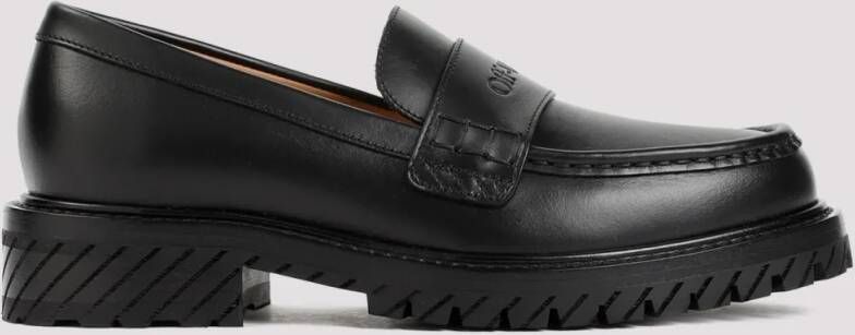 Off-White Loafers Black Leather Military Loafer in zwart