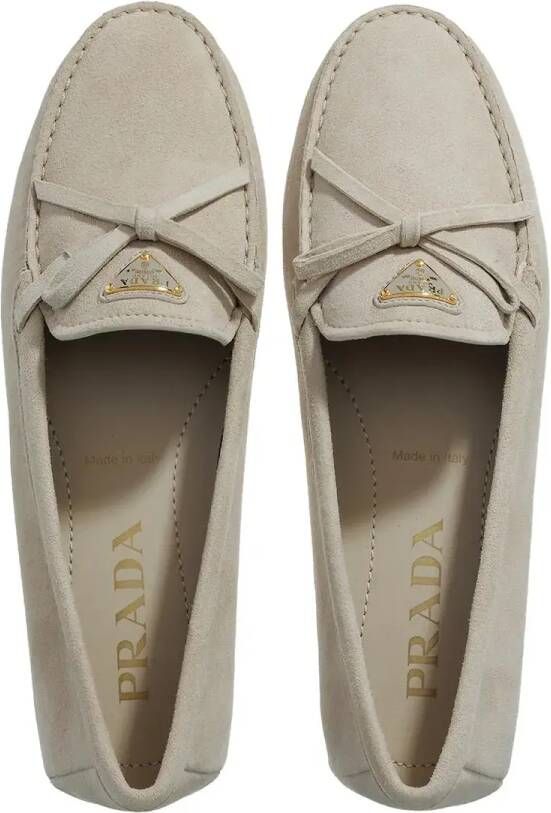 Prada Loafers Enamel Logo Suede Driving Shoes in taupe